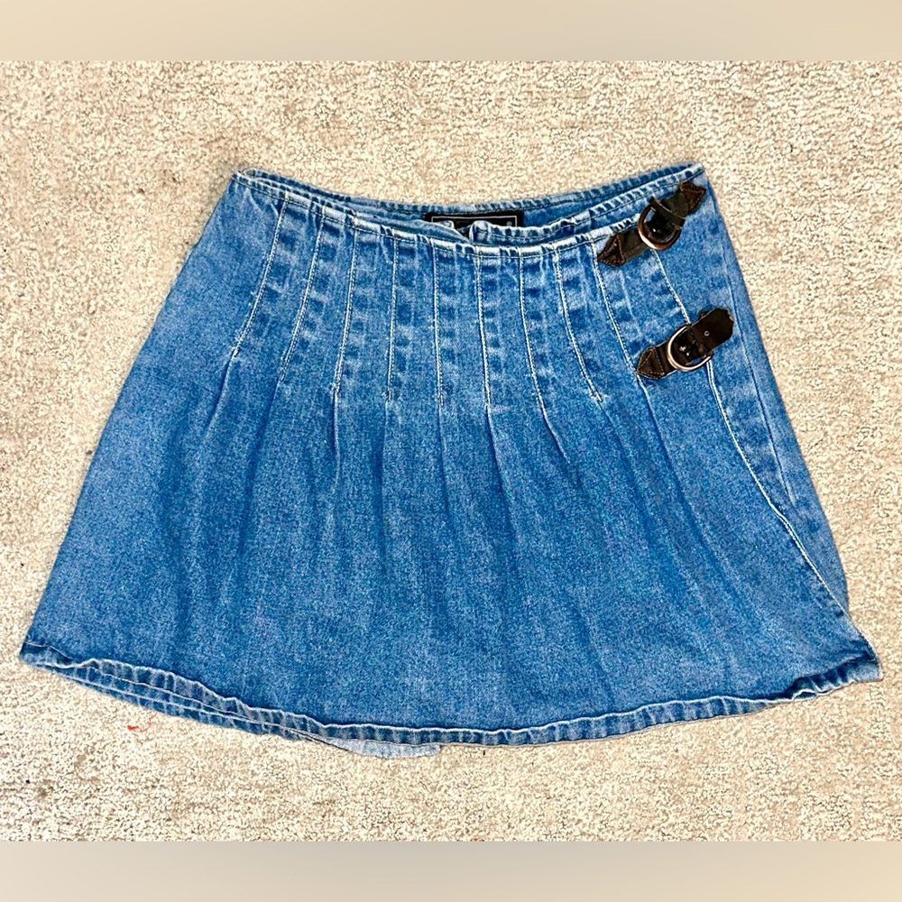 Y2K Adriana - Denim Pleated Mini Skort - Sz 9/10